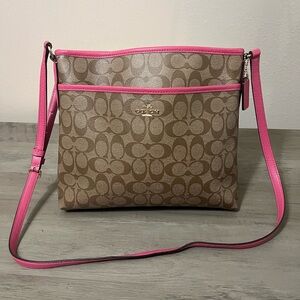 Coach Logo Leather Crossbody with Pink Trim